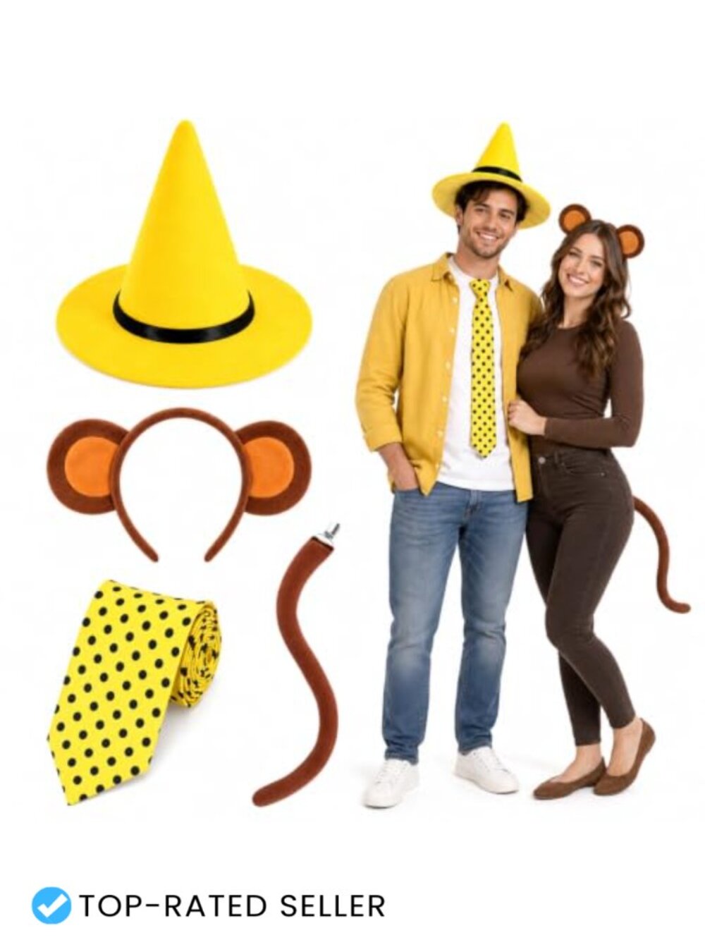 Halloween Couple Costume Set Yellow Hat Dot Tie Monkey Ears Headband Tail